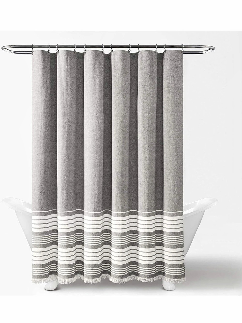 Lush Decor Nantucket Canyon Stripe Striped Shower Curtain Gray & White Like New